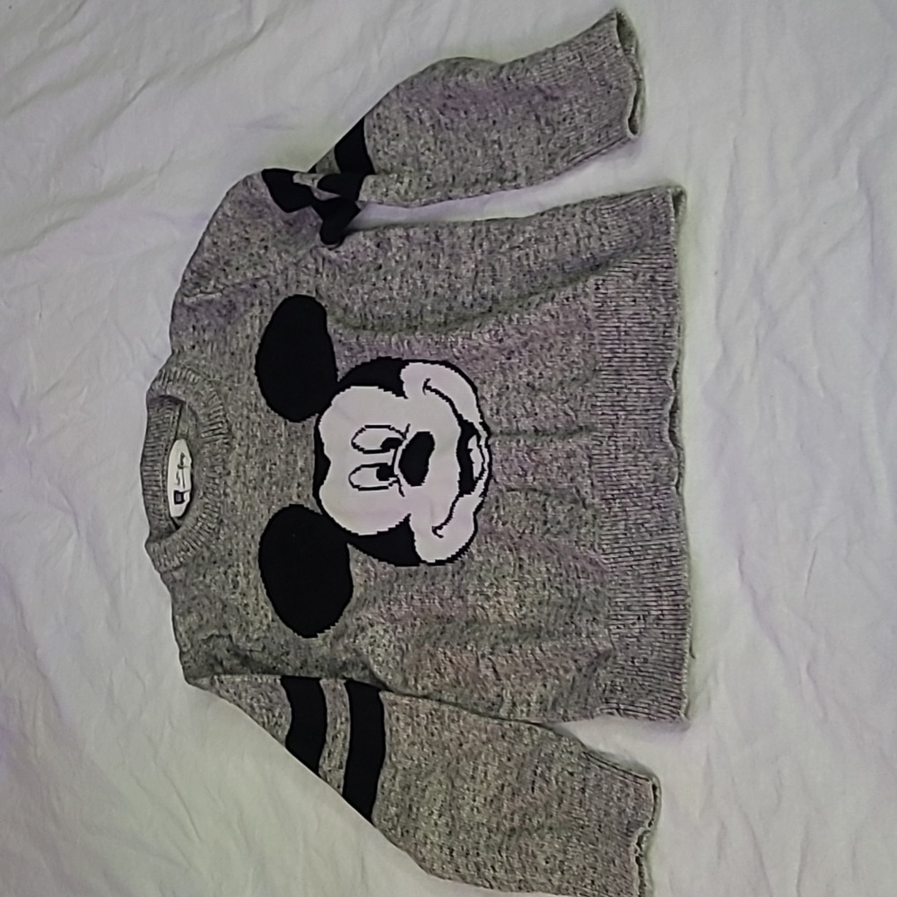 💥5/$25 Baby Gap Disney Boys Size 5 Gray Mickey Mouse Long Sleeve Sweater Top